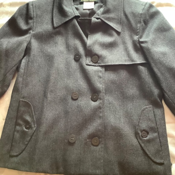 Harvé Benard Charcoal Grey Petite Military-Style Short Trench Wool Jacket - Picture 6 of 13